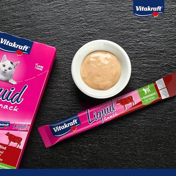 Vitakraft Liquid Snack, Katzen Leckerli mit Rind und Katzengras, cremig, für gesunde Darmflora, 6x15g Sachets – Bild 3