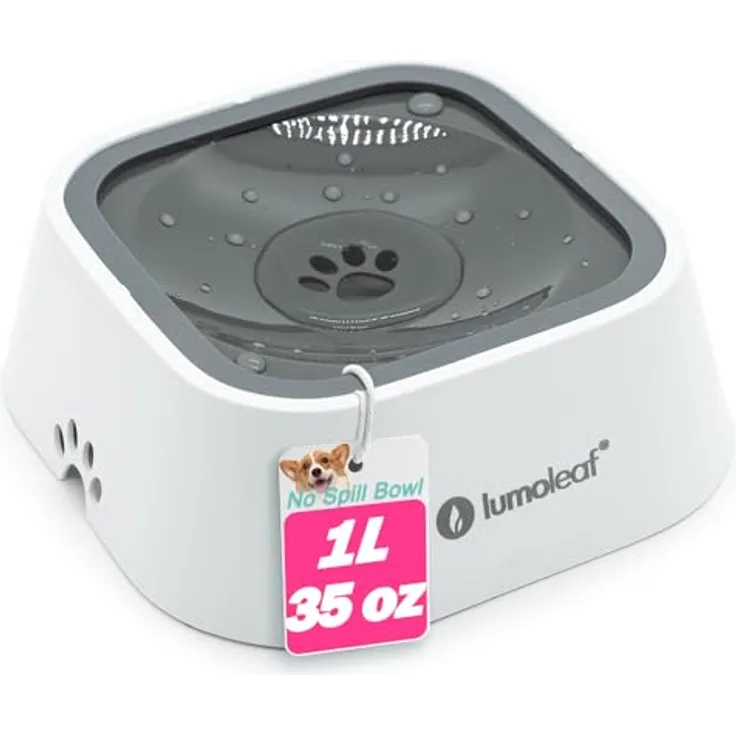 LumoLeaf Wassernapf für Hunde, 1L grau, kein Verschütten, langsamer Futterspender, tropffreies Design
