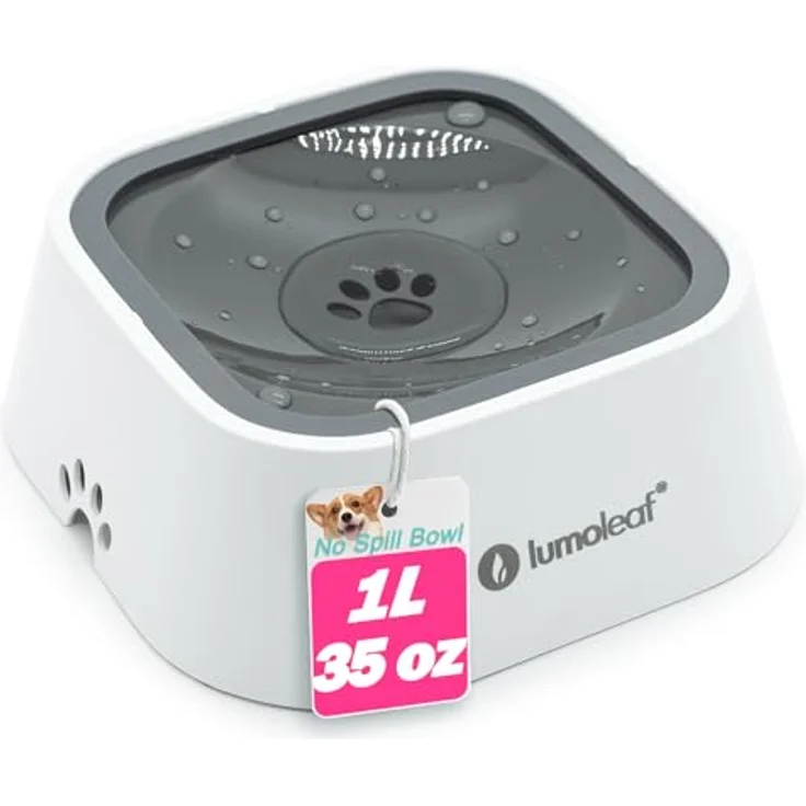LumoLeaf Wassernapf für Hunde, 1L grau, kein Verschütten, langsamer Futterspender, tropffreies Design – Bild 1
