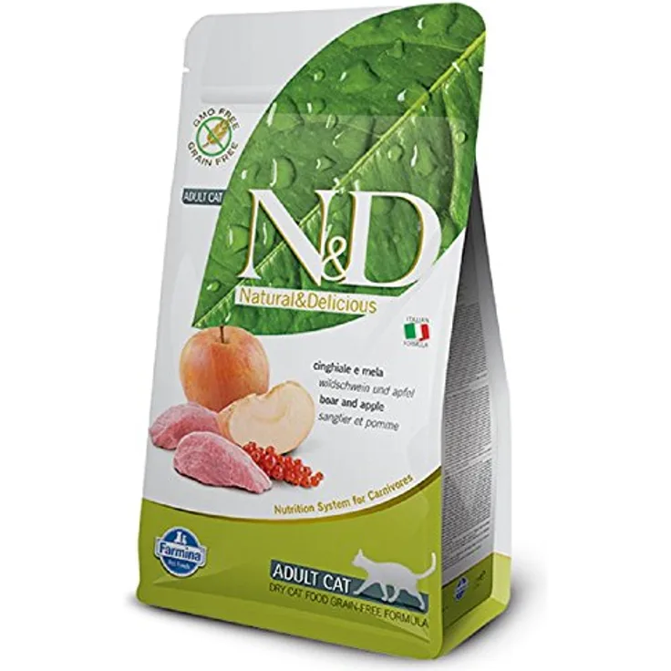 Farmina N&D Prime Adult Pellets Katzenfutter, Trockenfutter mit Wildschwein und Apfel, 5 kg, ohne Mais, reich an Vitaminen und Antioxidantien