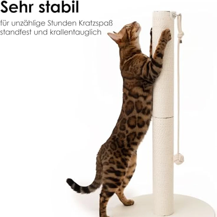 LucyBalu® PAPERPOLE Katzen Kratzsäule freistehend aus Papierseil, stabiler Kratzstamm mit Spielball, weiß – Bild 2