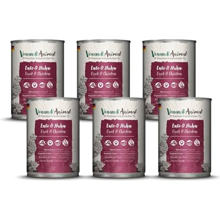 Venandi Premium Nassfutter für Katzen - Ente & Huhn, 6 x 400g (getreidefrei, extra viel Fleisch) – Bild 1