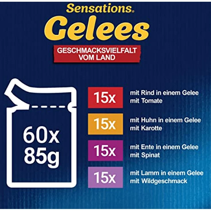 FELIX Sensations Gelees Katzenfutter nass in Gelee, Sorten-Mix mit Rind, Huhn, Ente und Lamm, 120er Pack (120 x 85g) – Bild 5