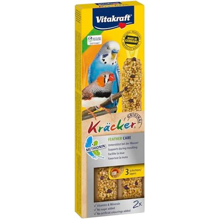 Vitakraft Kräcker zur Mauserhilfe, Knabberstangen für Wellensittiche mit Vitaminen und Mineralien, zuckerfrei, 10x 60g – Bild 3