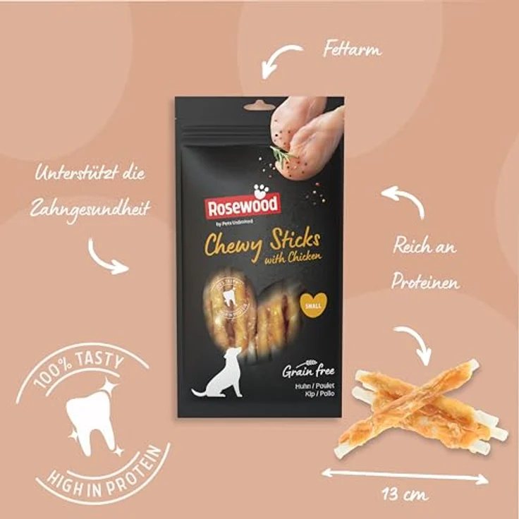 Rosewood Chewy Sticks Huhn Small – Kaustangen für Hunde, getrocknetes Huhn, Rinderhautsnack, ohne Getreide, 100 g – Bild 3