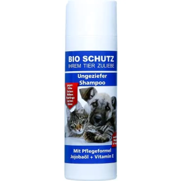 BIO SCHUTZ Ungeziefer Shampoo 200 ml, wirksam gegen Flöhe, Zecken, Milben, Haarlinge und Läuse, entfernt Larven und Eigelege – Bild 1