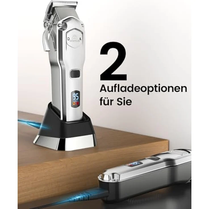 oneisall Leise Hundeschermaschine, Hochleistungs Tierhaarschneidemaschine mit Metall-Führungskamm für dickes, lockiges und feines Haar, kabellos, silber – Bild 4