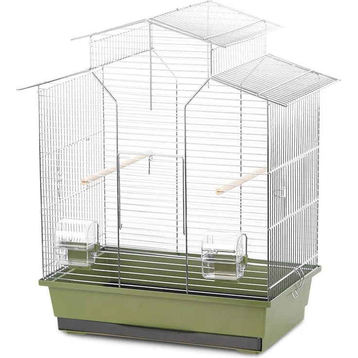 Duvoplus Natural Iza, Vogelkäfig + Voliere in olivgrün mit Futter- und Wassertrog, zwei Sitzstangen und einziehbarer Schublade