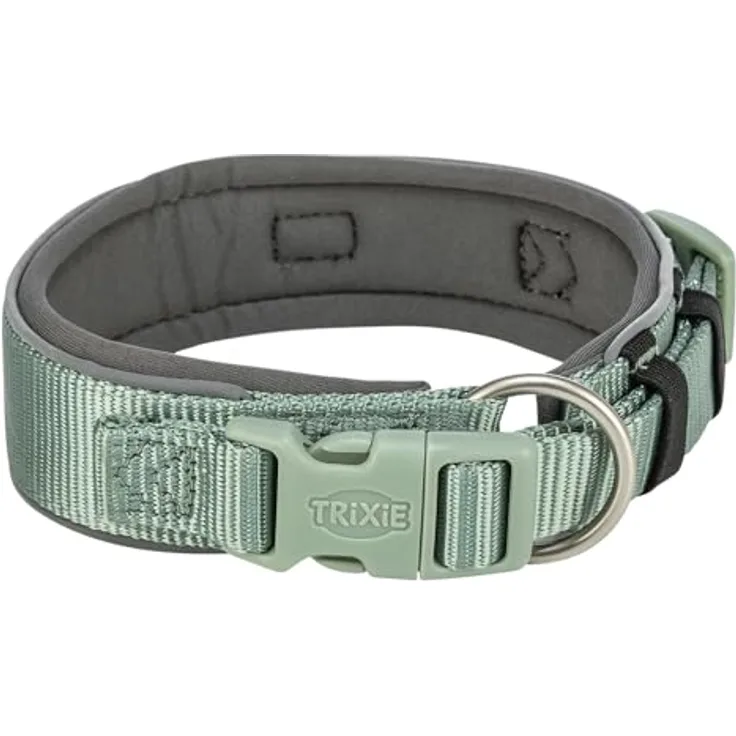 Trixie Halsband für Hund Premium, extra breit, Farbe Salbei/Graphitgrau