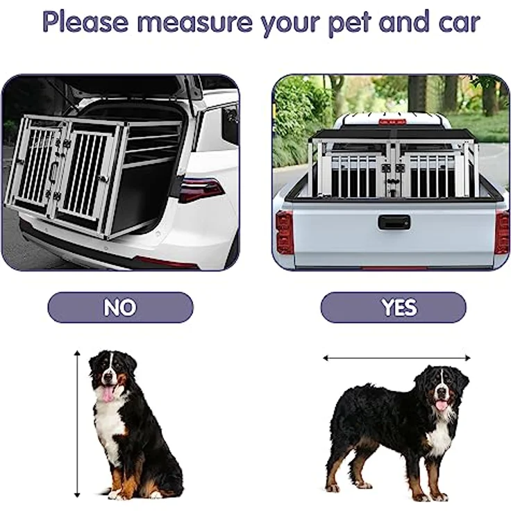 EUGAD Doppel Hundetransportbox Auto, Alu Hundebox für 2 Hunde mit Trennwand und Sicherheitsverschluss, stabile Tiertransportbox für große Hunde, 97 x 92 x 66 cm – Bild 2