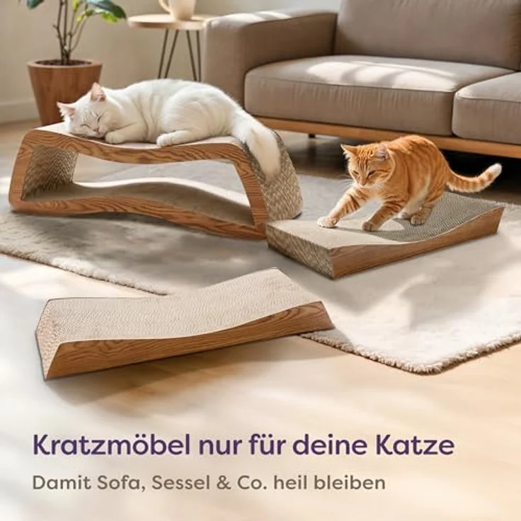 Knupis Kratzbrett Katze XXL Mountain Braun, 75 cm, 3-in-1 Kratzmöbel aus hochdichter Wellpappe, platzsparend und sofort einsatzbereit – Bild 5