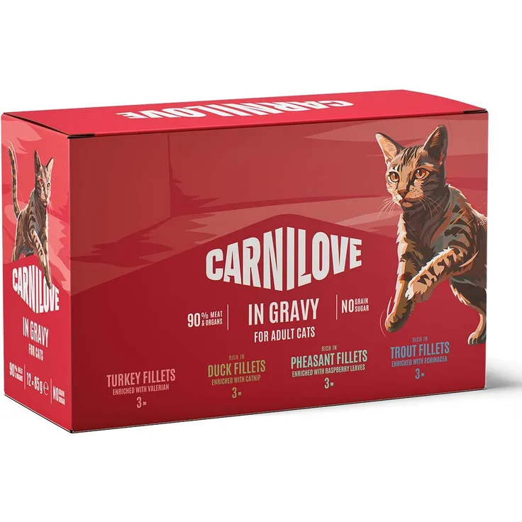 Carnilove Cat Pouch Gravy, Alleinfuttermittel für ausgewachsene Katzen, Multipack 12x85g