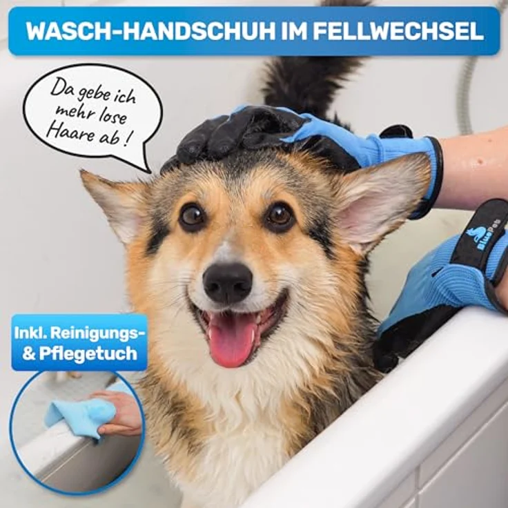 BluePet Fellpflegehandschuh für Hund, Katze & Pferd - sanfter Fellhandschuh zur Haarentfernung, für Langhaar & Kurzhaar, ohne toxische Weichmacher – Bild 5
