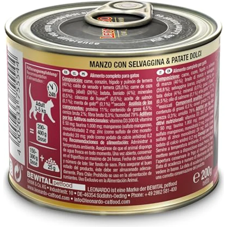 LEONARDO Katzen Nassfutter Superior Selection, Rind mit Wild & Süßkartoffel, 6x200g Dose, getreidefrei, ohne Zucker, Made in Germany – Bild 3