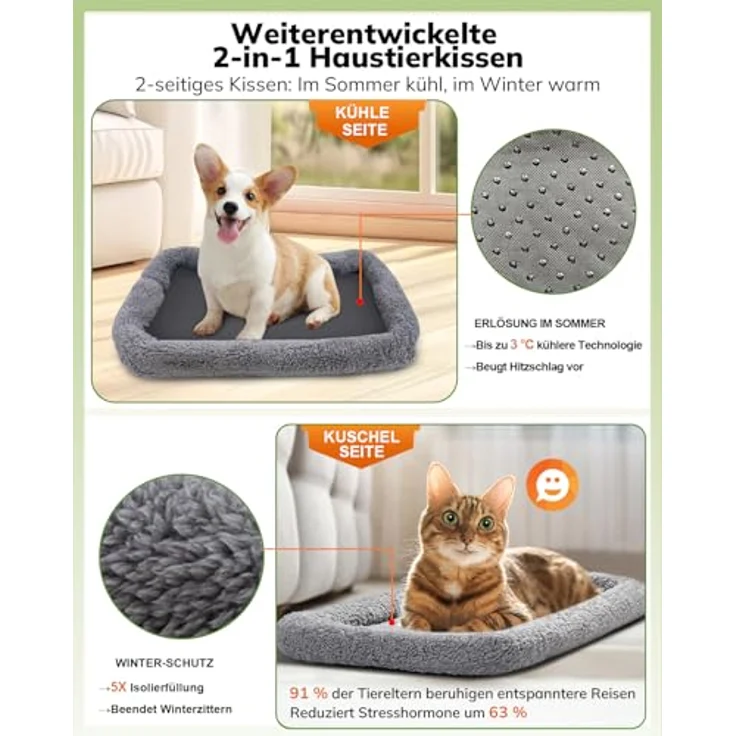 Morpilot Katzentransportbox, Transportbox 43.5x28x35cm, hellgrau, mit atmungsaktivem Netzgewebe und abnehmbarem Kissen – Bild 3