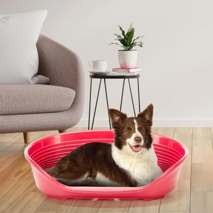 Ferplast Siesta Deluxe Hundebett, großes Kunststoff-Hundebett 84 x 55 x h 28,5 cm, waschbar, atmungsaktiv, rutschfest, Bordeaux – Bild 2