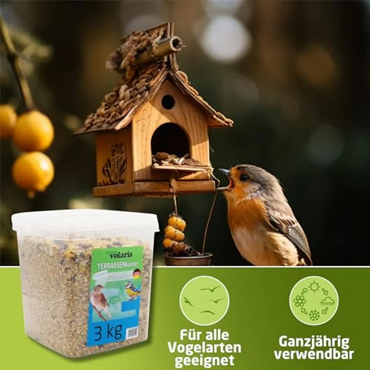 Eggersmann volaris TerrassenMix 3 kg - schalenloses Wildvogelfutter, energiereiche Körnermischung für ganzjährige Fütterung, Made in Germany – Bild 2