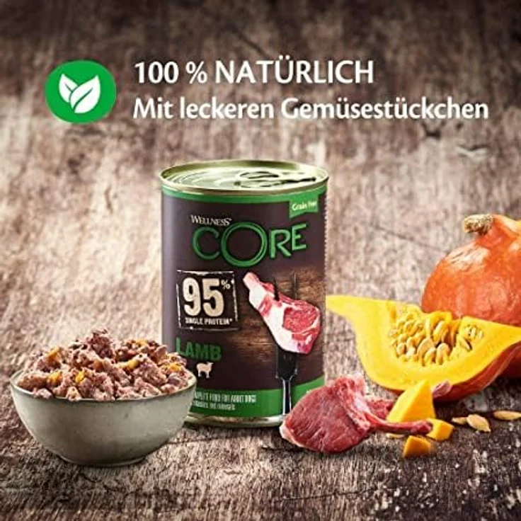 Wellness CORE 95% Lamm & Kürbis, Hundefutter Nass, stückige Pastete, getreidefrei, hypoallergen, proteinreich, 6 x 400g – Bild 5