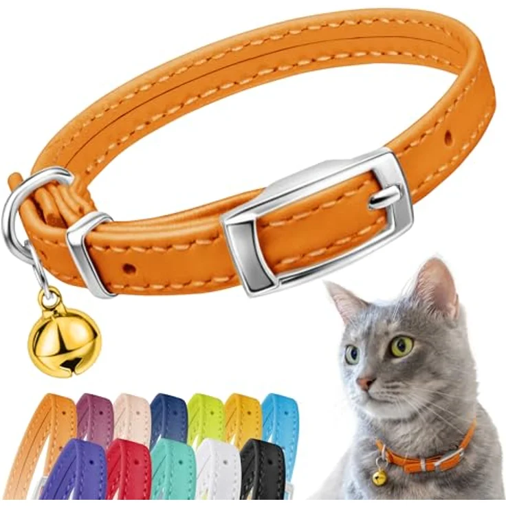 CollarDirect Leder-Katzenhalsband mit Abnehmbarer Glocke und Sicherheitsgummiband – Handgefertigtes Kätzchenhalsband für kleine & große Katzen, elegantes Echtleder – Bild 1