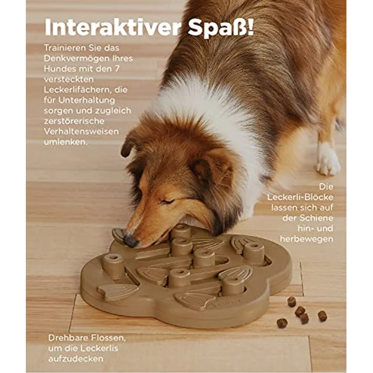 Outward Hound Dog Hide N' Slide Treat Puzzle Enrichment Toy, Level 2 Intermediate, interaktives Intelligenzspielzeug für Hunde, Tan, robustes Holzverbundmaterial – Bild 3