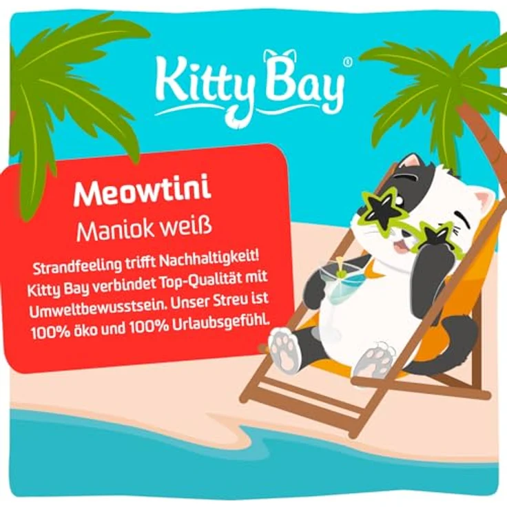 Kitty Bay Meowtini ÖKO Katzenstreu klumpend und staubfrei, Maniok weiß, 10 Liter – 100% Naturmaterialien, biologisch abbaubar, hohe Saugkraft, schnelle Klumpenbildung – Bild 2