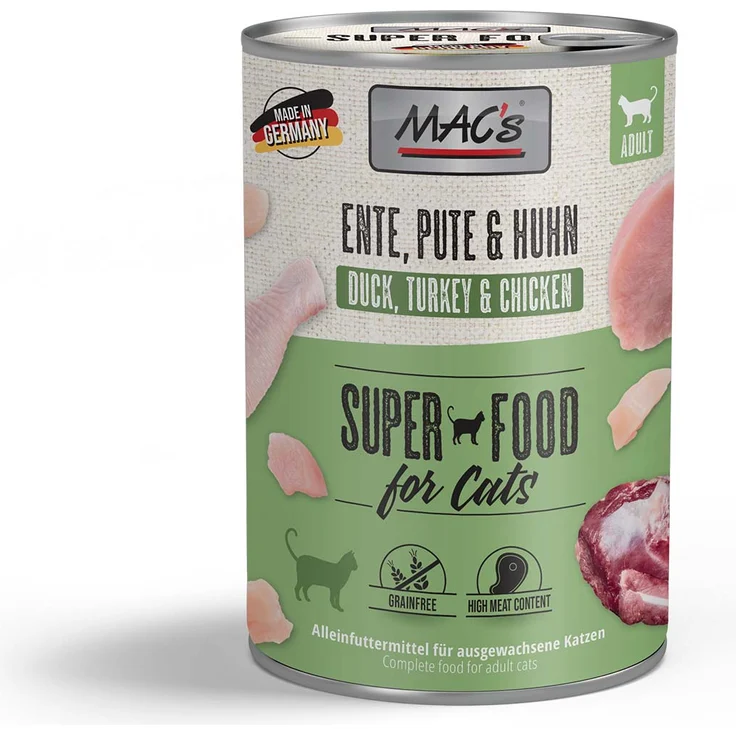 MAC's Cat Katzen-Nassfutter Ente, Pute und Huhn, 12x400g, ohne Allergene, ausgewählte Zutaten – Bild 1