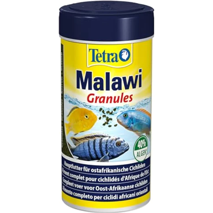 Tetra Zierfischfutter für Malawi Cichliden, 250 ml Algengranulat mit 20% Spirulina, 17% Nori und 3% Chlorella, reich an pflanzlichen Proteinen