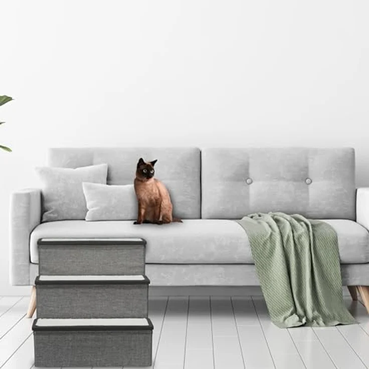 relaxdays Haustiertreppe Faltbare Hundetreppe 3 Stufen (1-St), Grau-WeiÃ, Ideal fÃ¼r kleine und Ã¤ltere Tiere, mit Stauraum – Bild 4