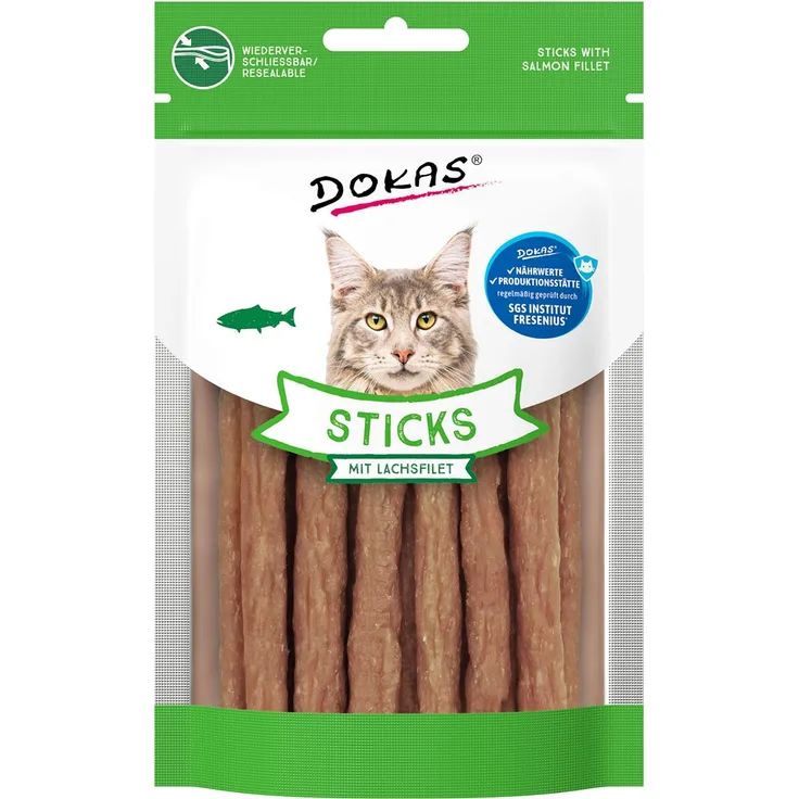 Dokas Sticks mit Lachsfilet, Katzensnack mit natürlichem Kollagen, 30g