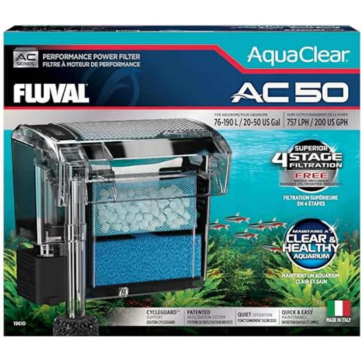 Fluval AquaClear AC50 Hochleistungsfilter, 76–190 l, 4-stufige Filterung für optimale Wasserqualität – Bild 1