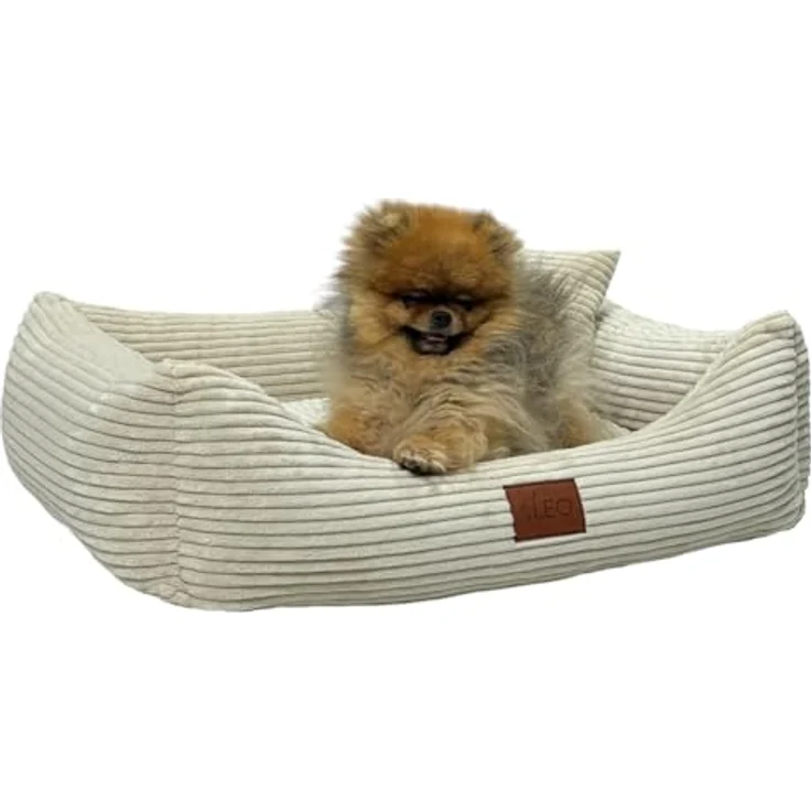 Leo4dog Hundebett Cord, Waschbarer Bezug mit rutschfester Basis, Beige, M 80x60 – Bild 4