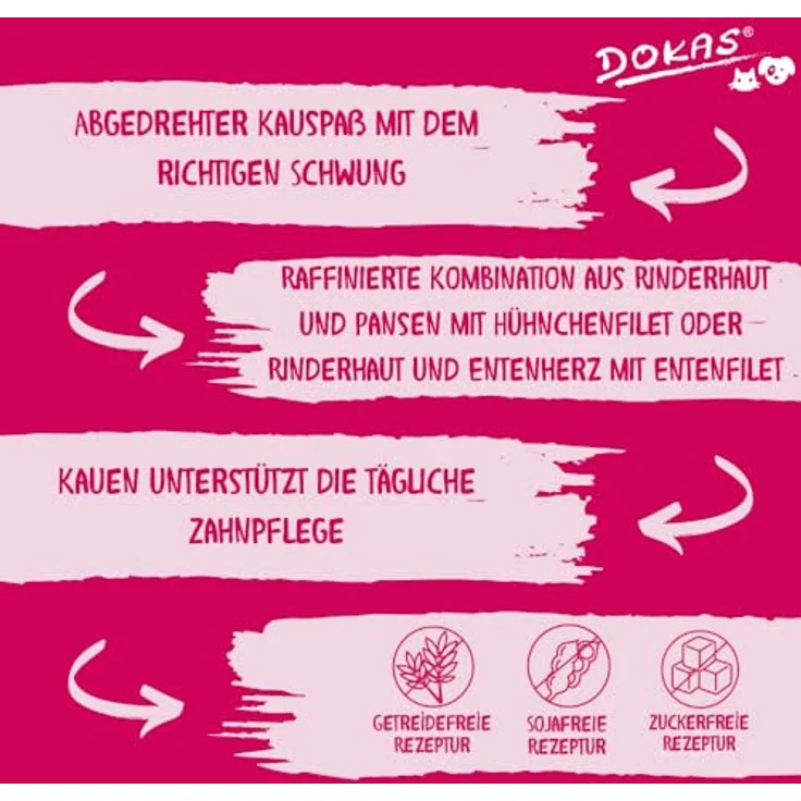 DOKAS Kau-Twister mit Rinderhaut, Pansen & Hühnerbrustfilet – Getreidefreier Premium Hundesnack, 200g – Bild 4
