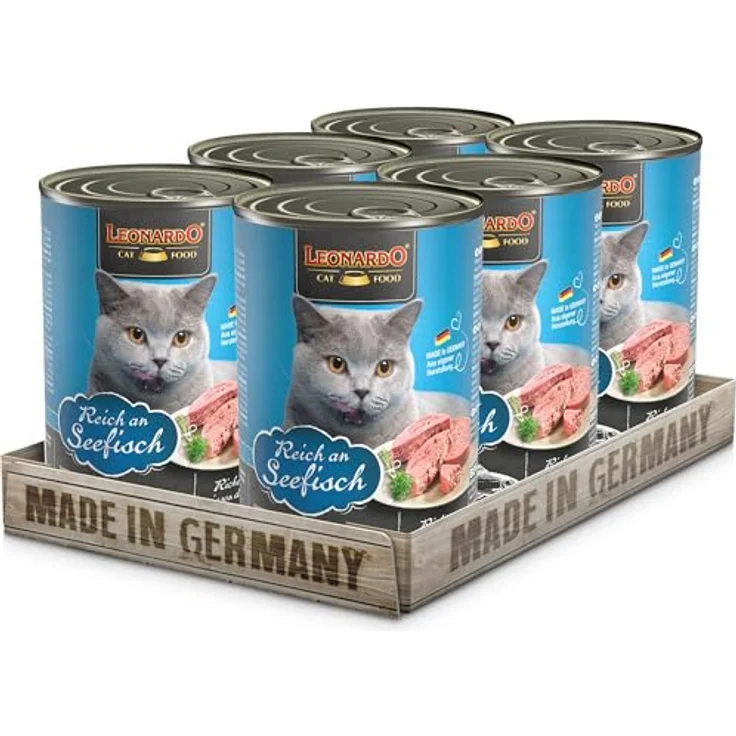 LEONARDO Nassfutter Seefisch, 6x400g, Getreidefreies Feuchtfutter für Katzen, Alleinfutter in reiner Fleischdose – Bild 1