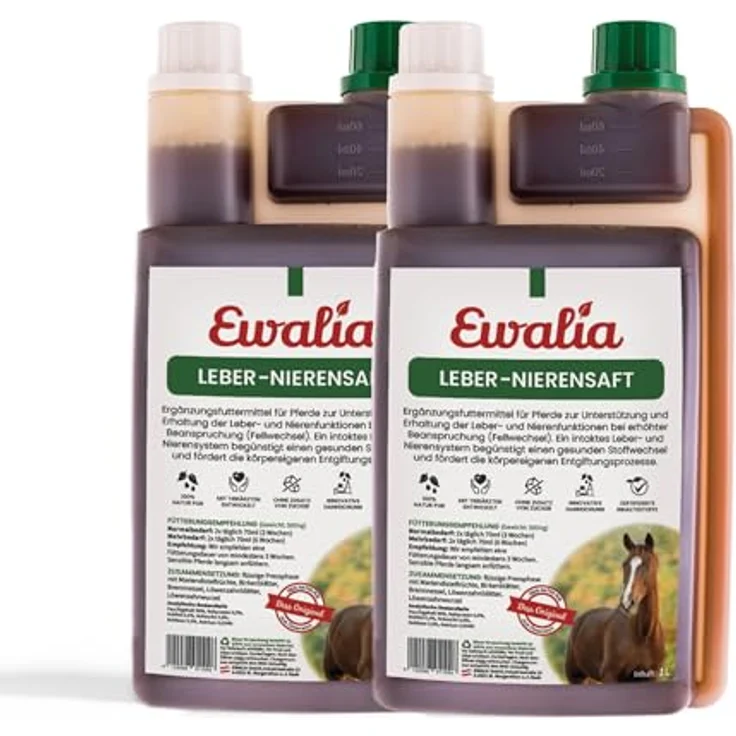 EWALIA Leber-Nierensaft, Vitalisierendes Ergänzungsfuttermittel für Pferde, Unterstützung für Leber und Nieren, 100% natürliche Entgiftungshilfe, 2x1 Liter – Bild 1
