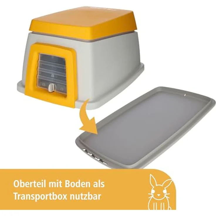 Kerbl Kaninchenbau Bunny Base Komplettset, grau/orange, mit integrierter Heuraufe und 4-Wege-Tür, L 58 x B 38,5 x H 55 cm – Bild 7