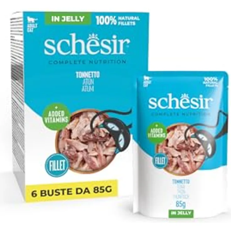 Schesir Adult 6x85g Thunfisch, Katzenfutter mit 100% natürlichen Inhaltsstoffen, gedünstet und handverarbeitet