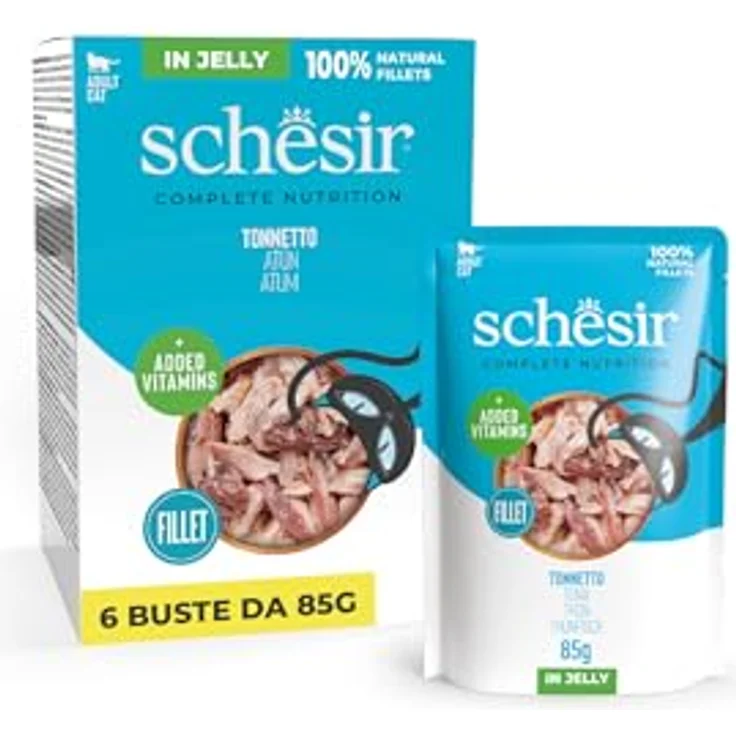 Schesir Adult 6x85g Thunfisch, Katzenfutter mit 100% natürlichen Inhaltsstoffen, gedünstet und handverarbeitet