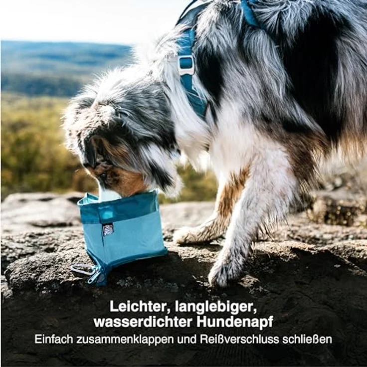 Kurgo zusammenklappbarer Futter- und Wassernapf für Hunde, mit Karabinerhaken, 1,4 L Kapazität, blau, PVC- und BPA-frei – Bild 2