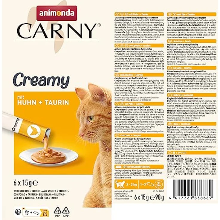 animonda Carny Creamy Katzensnack (6 x 15g), Premium Katzensnack mit zartem Huhn, taurinhaltig und zuckerfrei – Bild 2