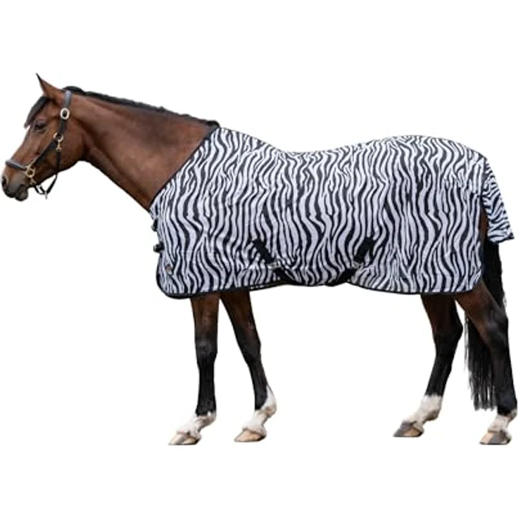 HKM 4668 Fliegendecke Zebra, Insektenschutzdecke mit Kreuzgurt, 100% Polyester, Schwarz-Weiß Zebradruck, 125 cm – Bild 1
