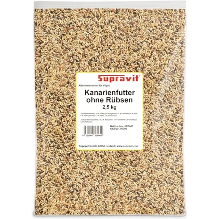 Supravit Kanarienfutter ohne Rübsen, 2,5kg - Ganzjahres-Vogelfutter für Kanarienvögel aller Arten, stärkt Immunsystem & Gefieder