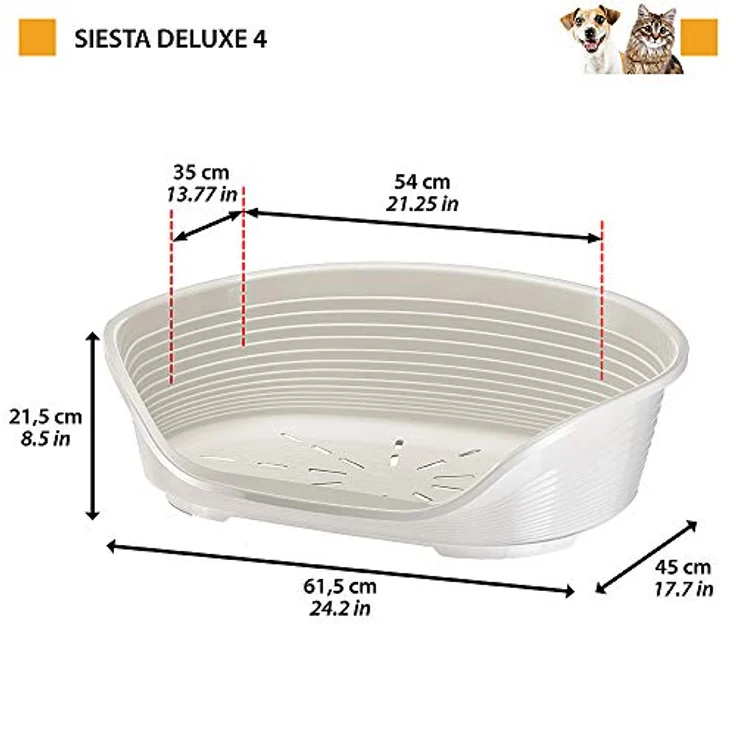 Ferplast Siesta Deluxe Hundebett, waschbares Kunststoff-Hundebett, atmungsaktiv und rutschfest, 54 x 35 x 21,5 cm, Weiss – Bild 2