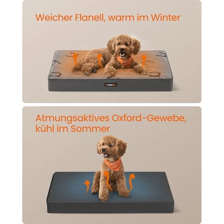 Feandrea Hundebett PGW241G01, waschbares Hundekissen mit abnehmbarem Bezug, wasserdicht, für kleine und Minihunde, Taubengrau, 76 x 51 x 8 cm – Bild 3