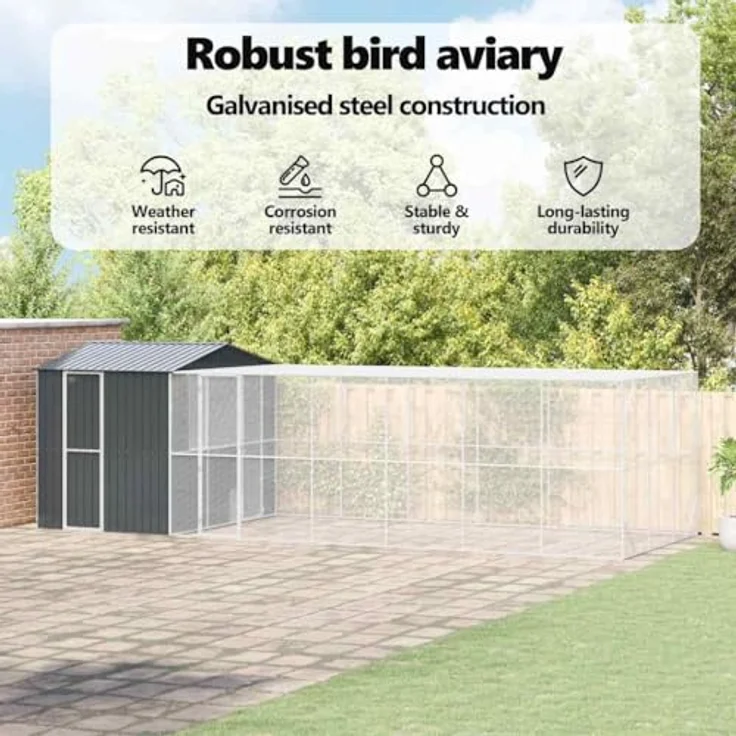 vidaXL Vogelkäfig Anthrazit 845 x 304 x 247 cm, Verzinkter Stahl, Moderne wetterfeste Vogelvoliere für draußen, Geräumiges rechteckiges Gehege – Bild 4