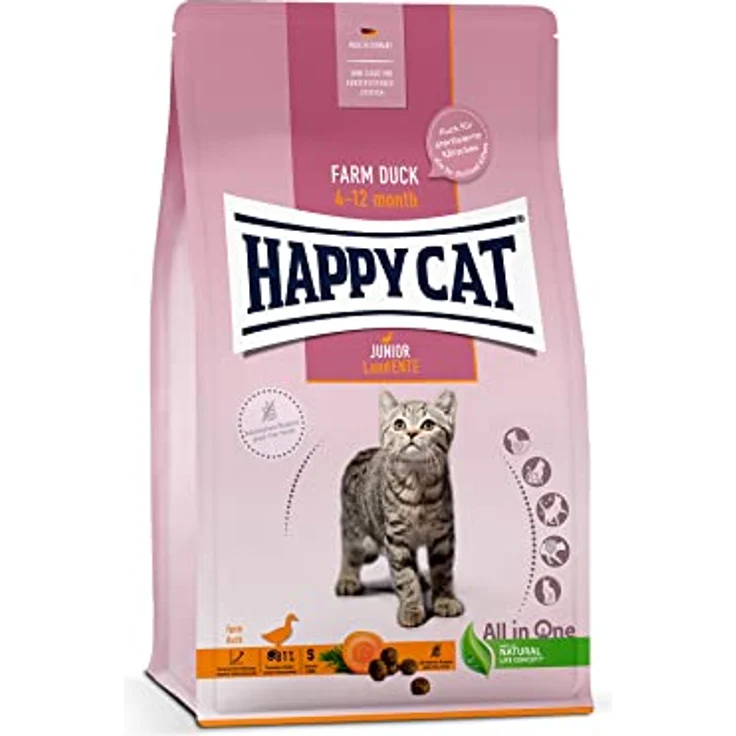 Happy Cat 70544 Young Junior Land Ente, Katzen-Trockenfutter für Jung-Katzen ab 4 Monaten, getreidefrei, 1,3 kg – Bild 1