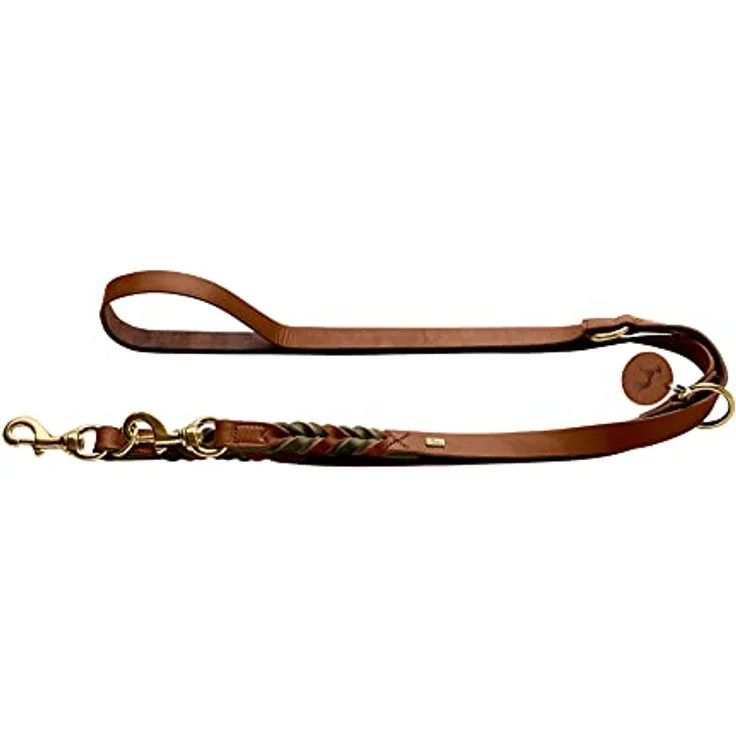 Hunter Tierbedarf Hundeleine Verstellbare Führleine Solid Education Duo cognac/oliv, Made in Germany, 200 cm/20 mm, handgeflochten, strapazierfähig – Bild 4