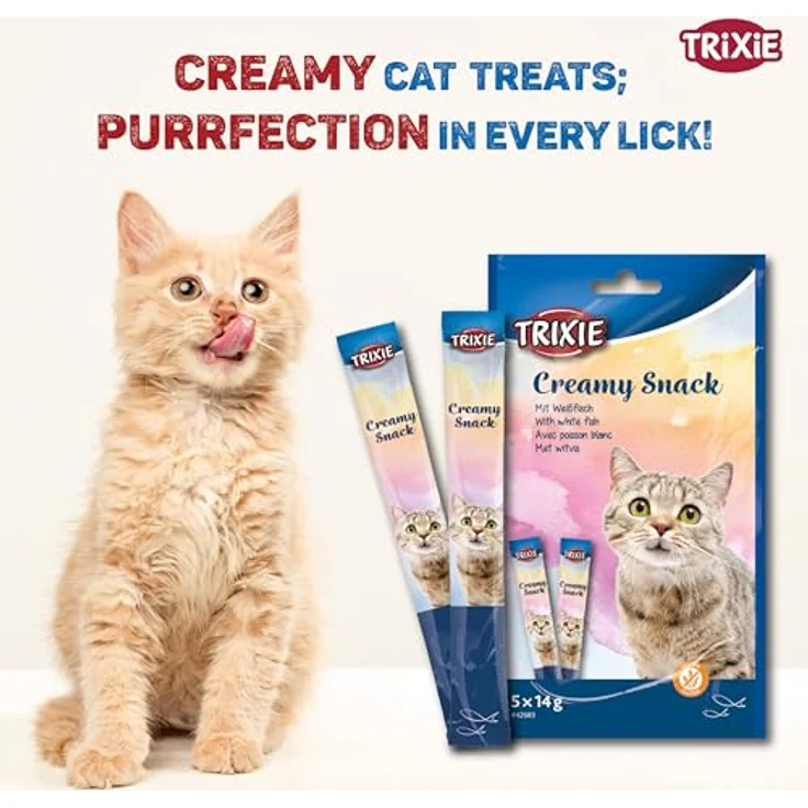 Trixie Cremiger Snack mit Thunfisch und Weißfisch, Katzen-Nassfutter, 6 Stück à 14 g, 29% Fischgehalt – Bild 2