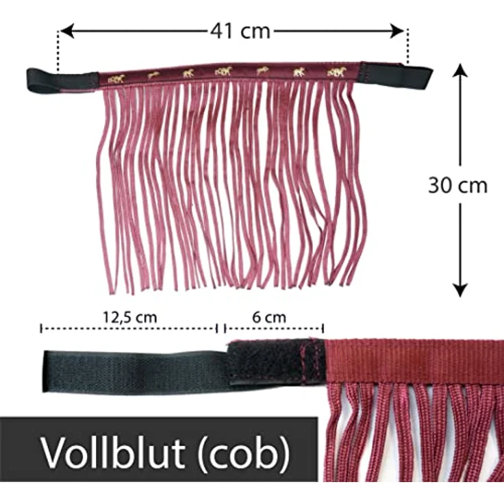 Pferdelinis Fliegenfransen Fliegenmaske mit Klettverschluss, Insektenschutz für Shetty, Pony, Cob, Warmblut, Bordeaux – Bild 4