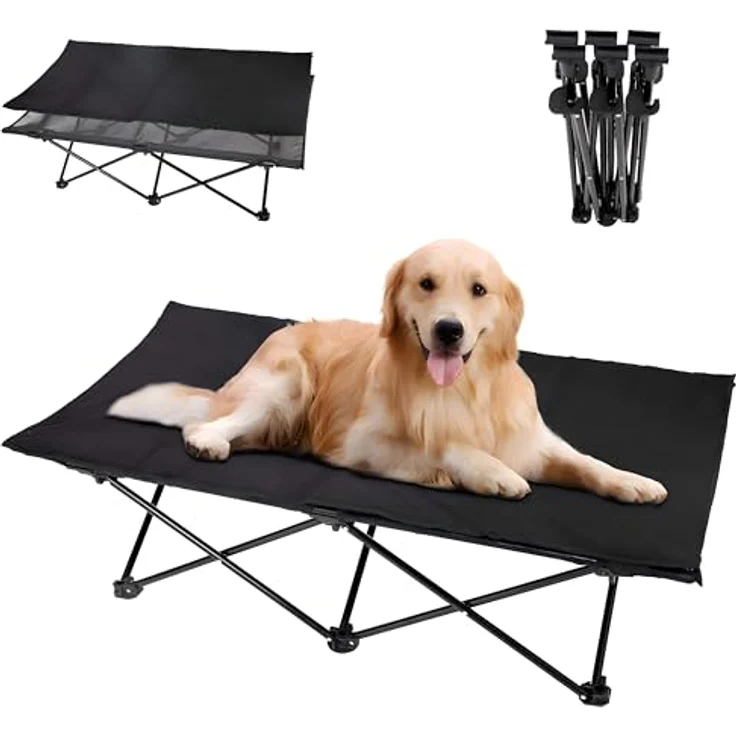 KingCamp Erhöhtes Hundebett, 2-in-1 Hundeliege mit atmungsaktivem Mesh und Wildledermatte, rutschfesten Füßen, schwarz, 121 × 68 × 30 cm – Bild 1