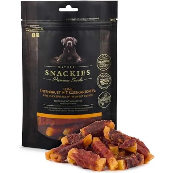 NATURAL SNACKIES Feine Entenbrust mit Süßkartoffel, Premium Hundesnacks ohne Getreide, Zucker und Konservierungsstoffe, 170g